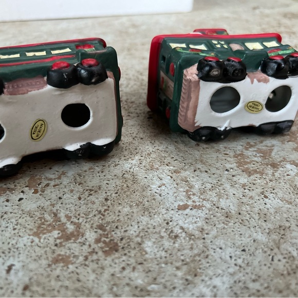 Vtg Christmas Porcelain Train Set 3 Piece Santa Lines Holiday Trim 90s - Picture 8 of 16